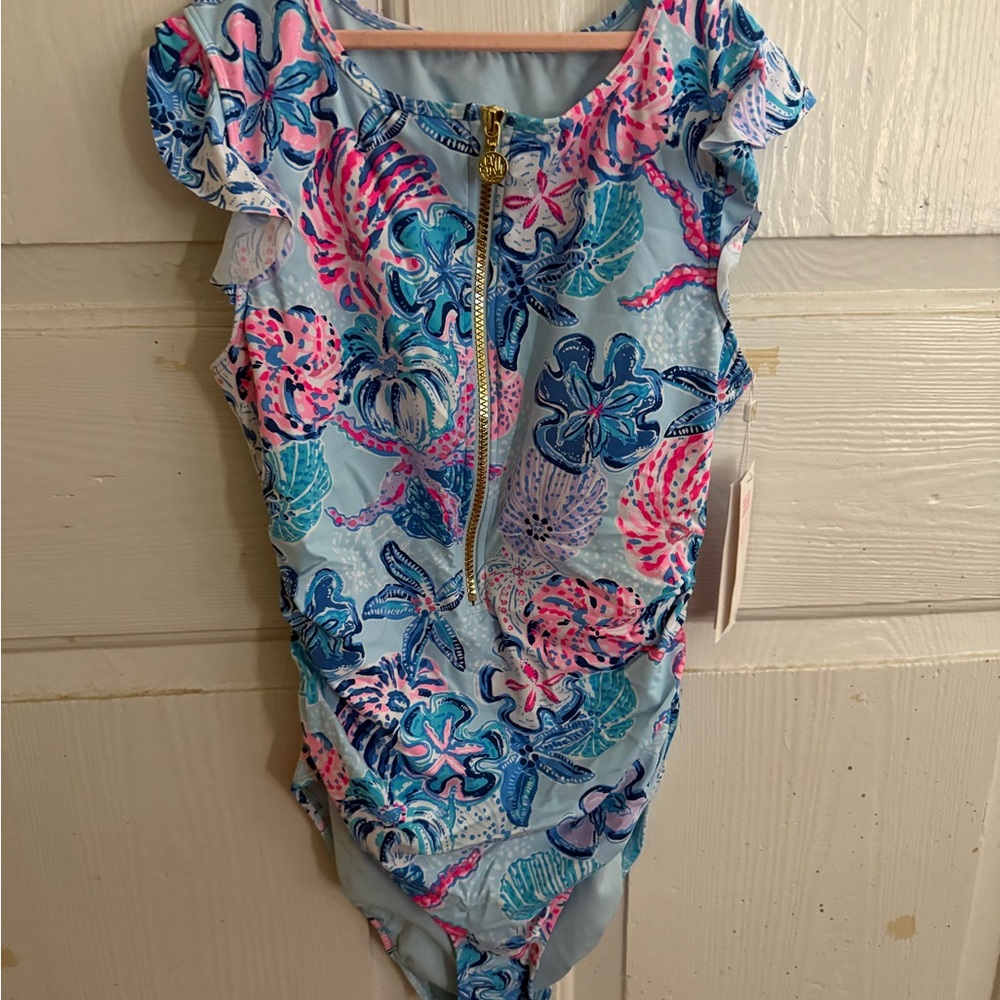 Lilly Pulitzer Blue and Pink Floral One Piece Swimsuit
